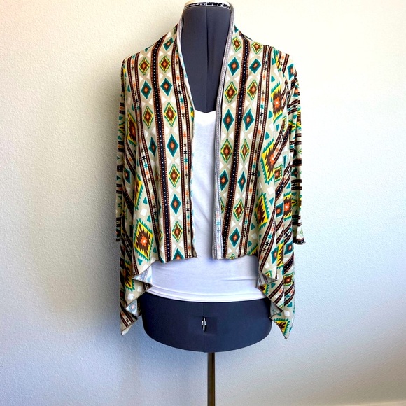 My Michelle" Jr Large Bohemian Beat Open Front Tribal Pattern Cardigan - Picture 4 of 8
